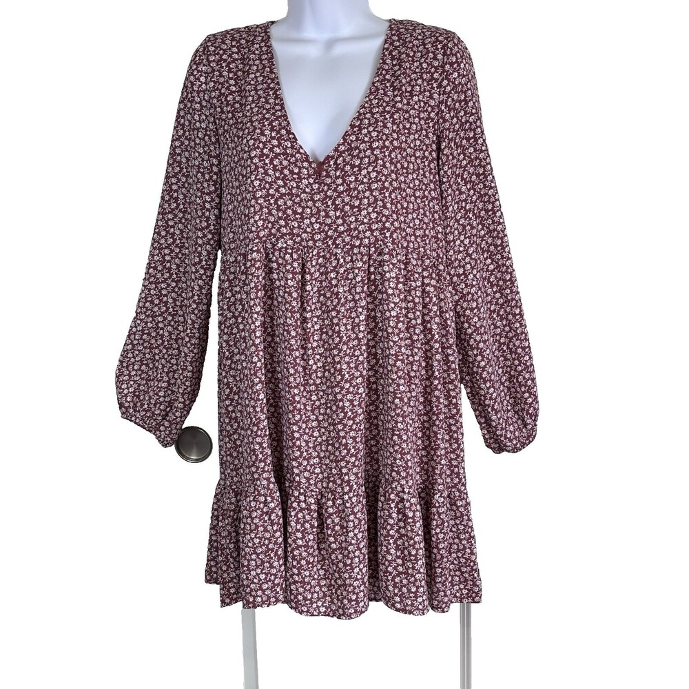 Sadie & Sage  Calico Floral Boho Mini Dress Long Sleeve Cottagecore Prairie S